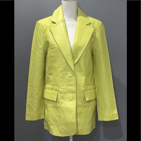 Walter Baker KIRA Blazer In Lime Green 100% Leather Oversized Jacket NWT - Picture 5 of 12